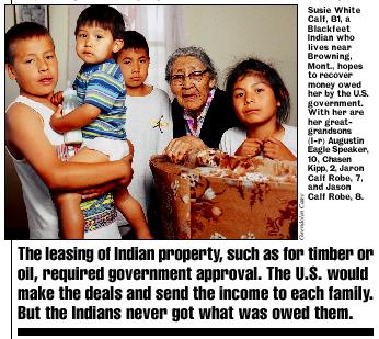 Susie White Calf, 81 and
 grandsons, Blackfeet Tribe, Montana
